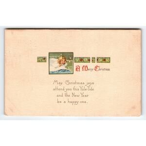 1916 Vintage Christmas Postcard Girl in Bed Holiday Greeting